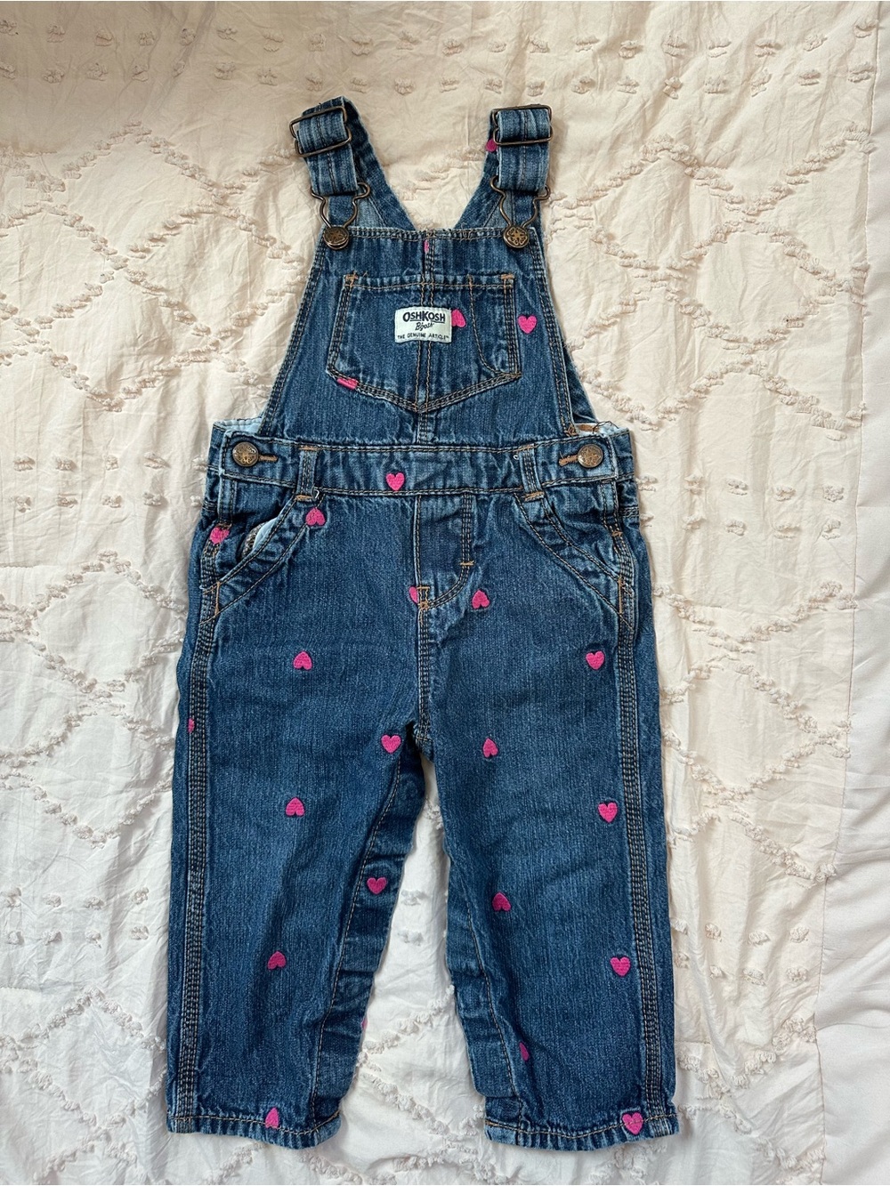 OshKosh B'gosh Denim Overalls with Pink Heart Embroidery